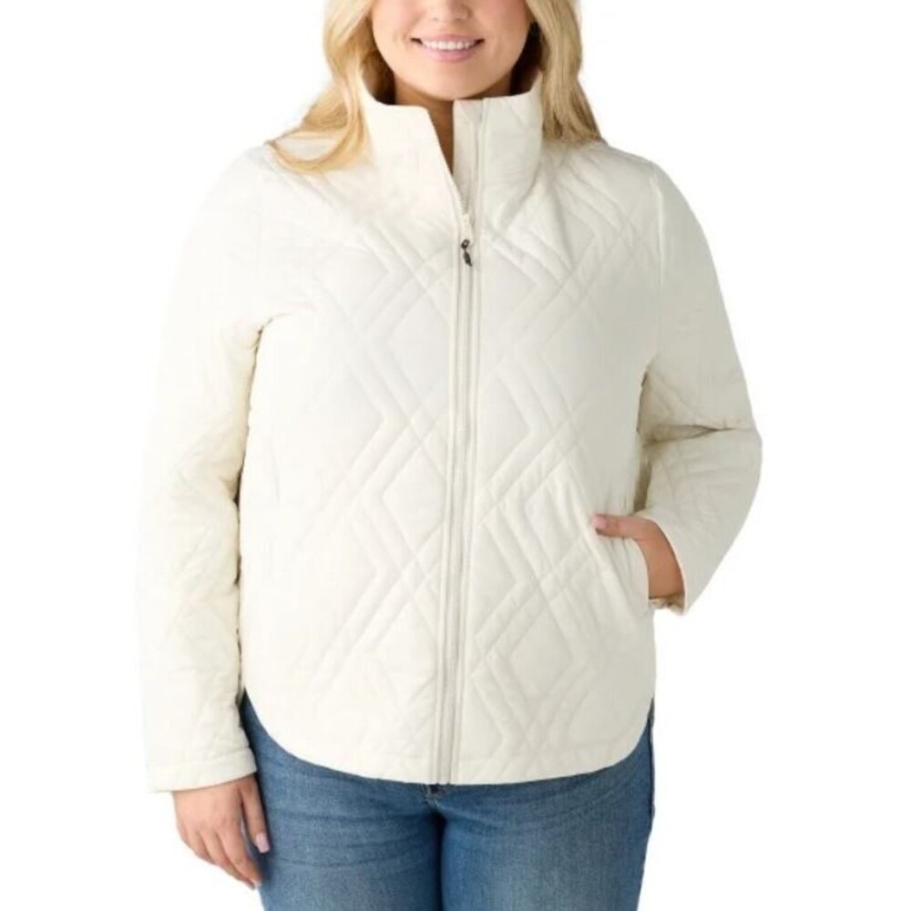 Voyager Womens Quilted Jacket XXL Cream Water-Resistant Full Zip Lightweight NEW